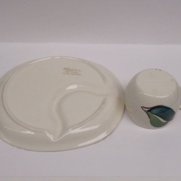 Purinton Pottery Slip Ware OPEN APPLE Snack Plate with Cup - Signed - Picture 4 of 5